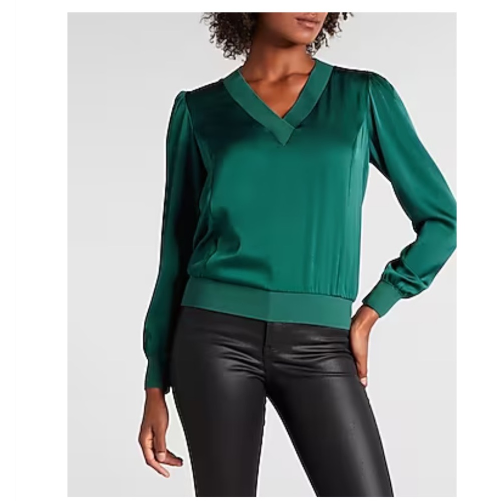 Express Satin v-neck long sleeve top